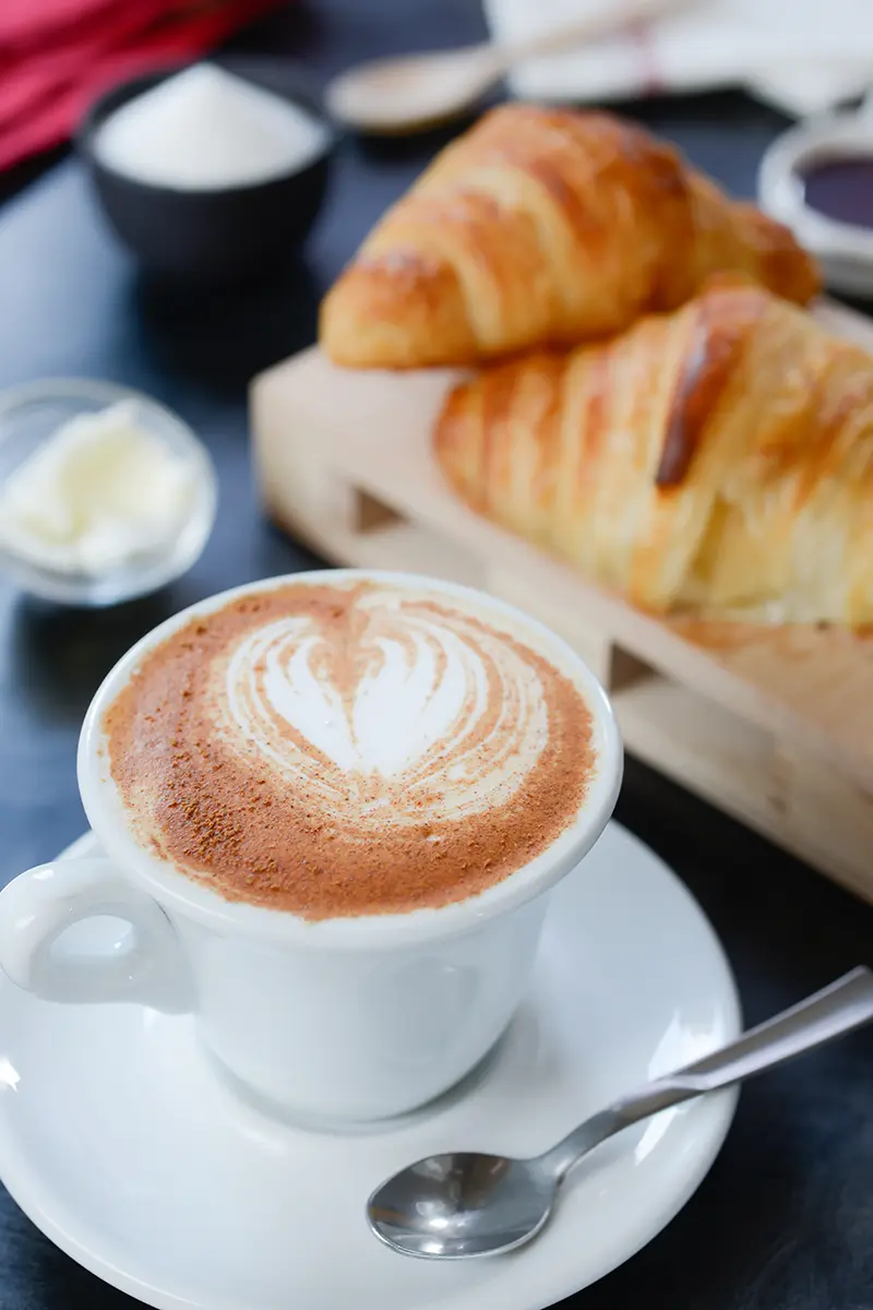 Coffee and Croissants in a cafe
